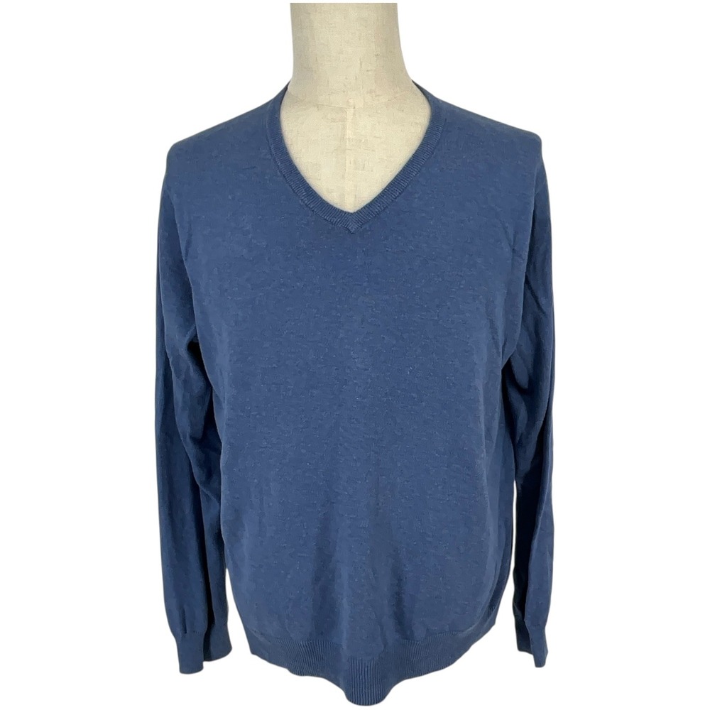 J Crew Mens V Neck Sweater Blue Cotton Cashmere Blend Business Casual Med Luxury